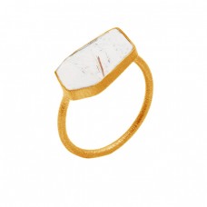 Fancy Shape Cabochon Golden Rutile Quartz Gemstone 925 Sterling Silver Gold Plated Rings