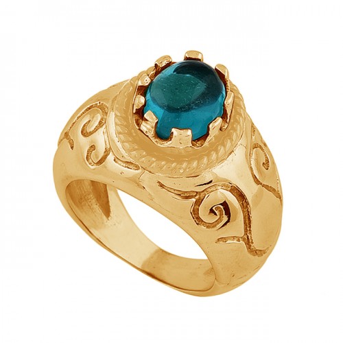Oval Shape Apatite Quartz Gemstone 925 Sterling Silver Gold Plated Ring