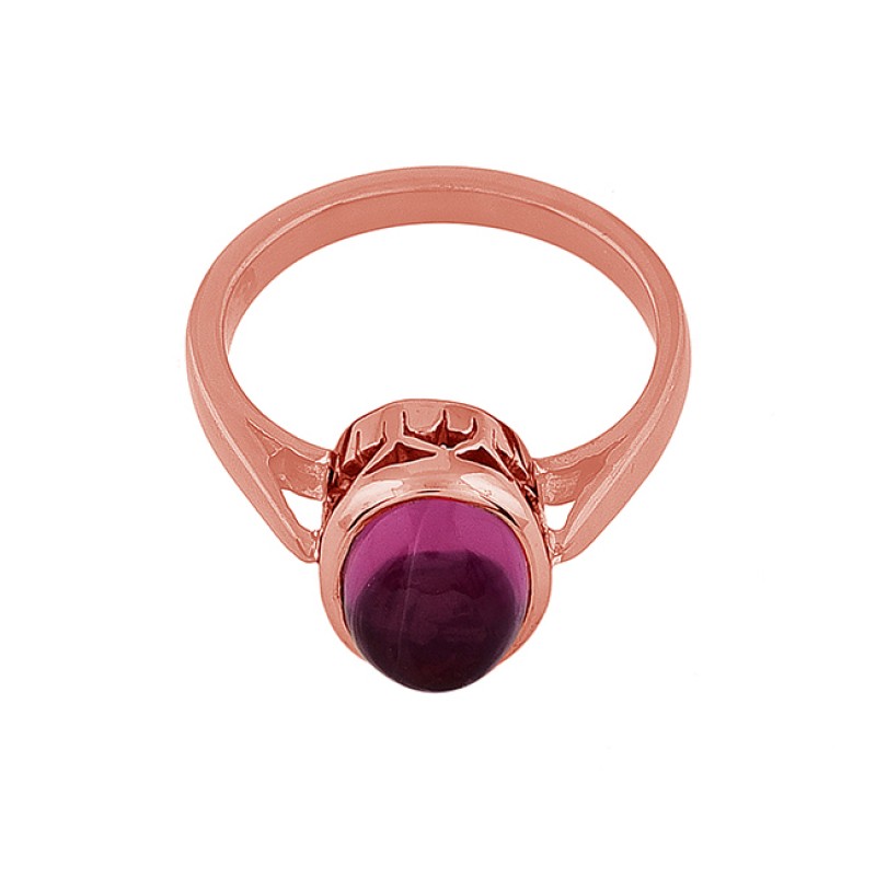 Oval Shape Pink Quartz Gemstone 925 Sterling Silver Black Rhodium Ring