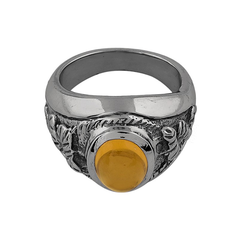 925 Sterling Silver Oval Shape Citrine Gemstone Gold Plated Ring Jewelry