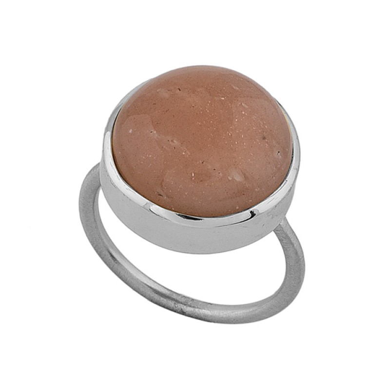 Round Shape Rose Chalcedony Gemstone 925 Sterling Silver Gold Plated Ring