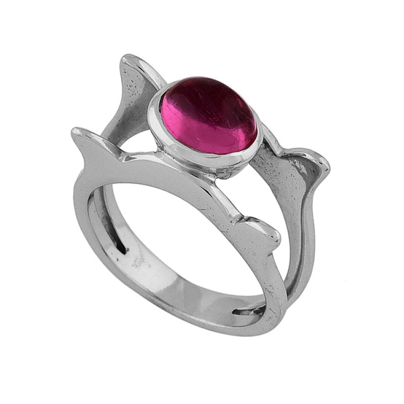 Oval Shape Pink Quartz Gemstone 925 Sterling Silver Rose Gold Plated Ring