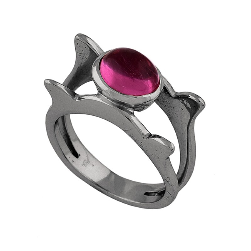 Oval Shape Pink Quartz Gemstone 925 Sterling Silver Rose Gold Plated Ring