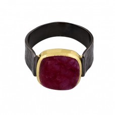 Square Shape Ruby Gemstone 925 Sterling Silver Black Rhodium Ring