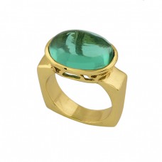 Apatite Quartz Oval Shape Gemstone 925 Sterling Silver Gold Plated Ring