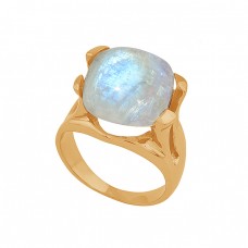 Square Shape Rainbow Moonstone 925 Sterling Silver Black Rhodium Ring