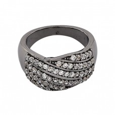 Pave Cubic Zirconia Gemstone 925 Sterling Silver Black Rhodium Cocktail Ring