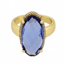 Oval Shape Tanzanite Quartz 925 Sterling Silver Gold Plated Ring Jewelry