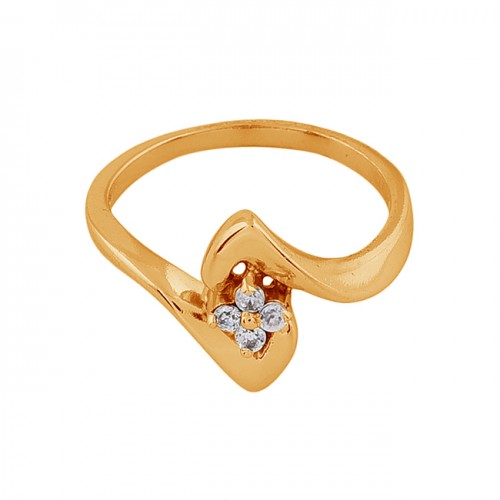925 Sterling Silver Round Shape Cz Gemstone Gold Plated Ring Jewelry