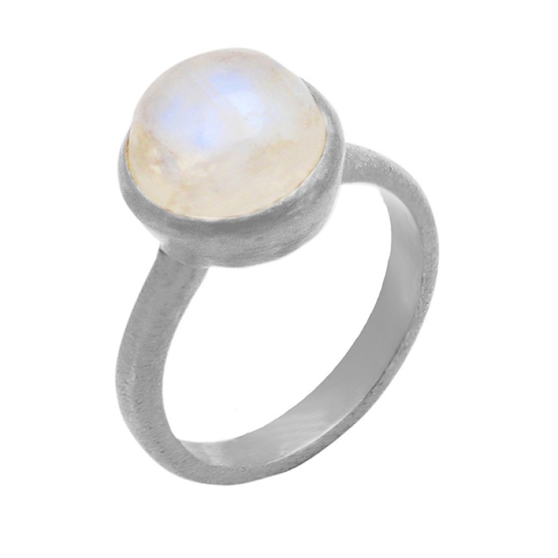Rainbow Moonstone Round Cabochon Gemstone 925 Sterling Silver Gold Plated Jewelry Ring