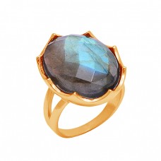 Oval Shape Labradorite Gemstone 925 Silver Gold Plated Ring Jewelry