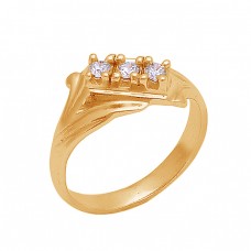 Faceted Round Shape Cubic Zirconia Gemstone 925 Silver Gold Plated Ring