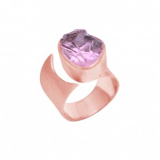 925 Sterling Silver Amethyst Rough Gemstone Rose Gold Plated Ring Jewelry