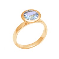 Round Shape Blue Topaz Gemstone 925 Sterling Silver Gold Plated Ring