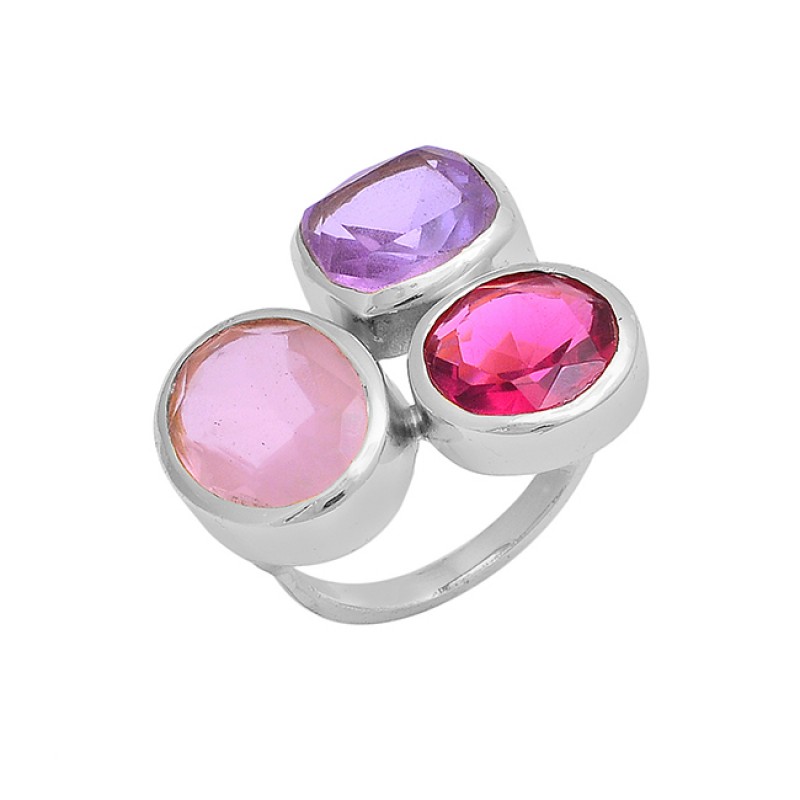 Amethyst Chalcedony Pink Quartz Gemstone 925 Sterling Silver Ring