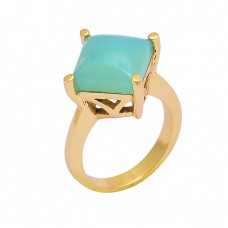 925 Sterling Silver Square Shape Chalcedony Gemstone Gold Plated Ring