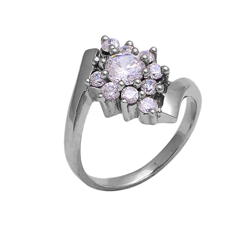 925 Sterling Silver Round Shape Cz Gemstone Band Designer Ring Jewelry