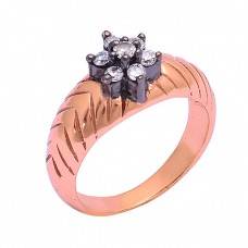 Prong Setting Round Shape Cz Gemstone 925 Silver Rose Gold Plated Ring Jewelry