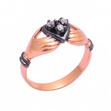 925 Sterling Silver Round Shape Cz Gemstone Rose Gold Plated Ring Jewelry