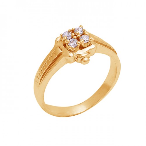 925 Sterling Silver Round Shape Cz Gemstone Gold Plated Designer Ring