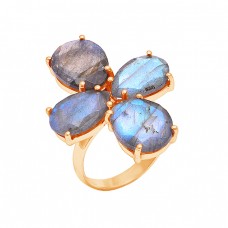 Oval Shape Labradorite Gemstone 925 Sterling Silver Rose Gold Plated Ring