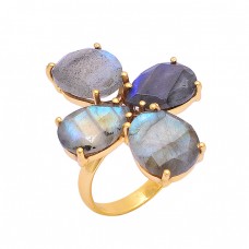 Oval Shape Labradorite Gemstone 925 Sterling Silver Gold Plated Ring