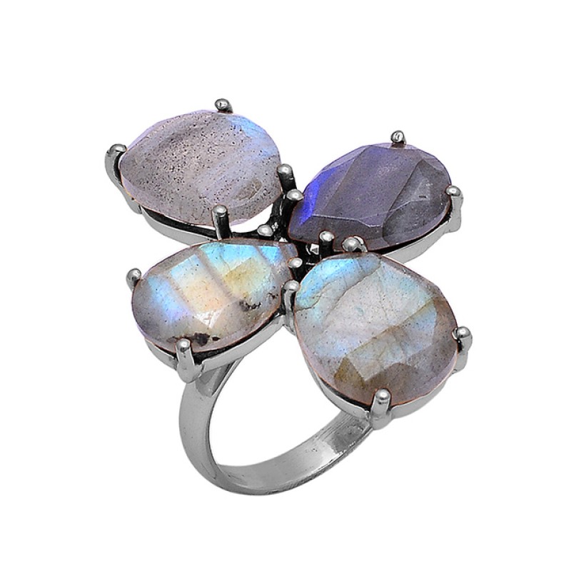 Oval Shape Labradorite Gemstone 925 Sterling Silver Gold Plated Ring
