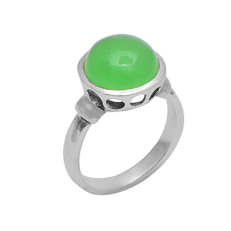 Round Shape Chalcedony Gemstone 925 Sterling Silver Gold Plated Ring