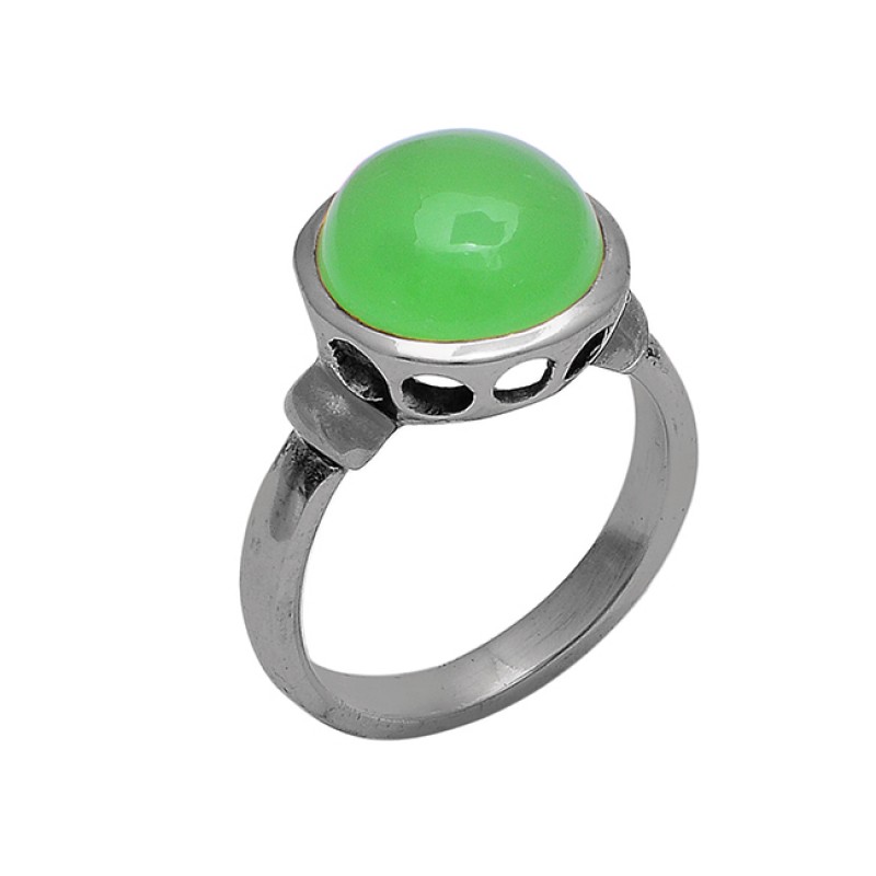 Round Shape Chalcedony Gemstone 925 Sterling Silver Gold Plated Ring