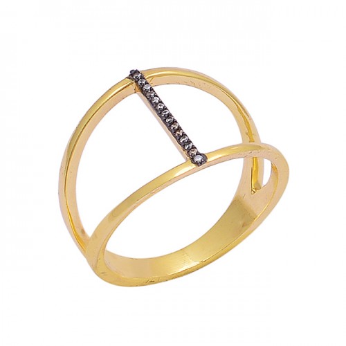 925 Sterling Silver Round Shape Cz Gemstone Gold Plated Designer Ring