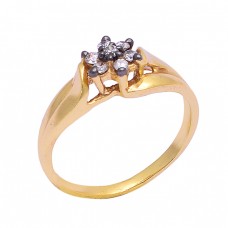 925 Sterling Silver Round Shape Cz Gemstone Gold Plated Prong Designer Ring