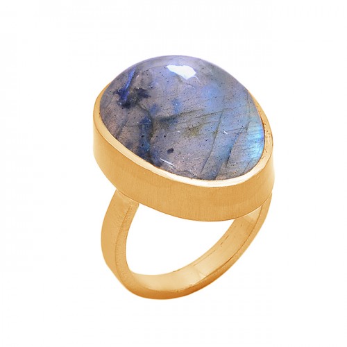 Oval Shape Labradorite Gemstone 925 Sterling Silver Gold Plated Ring