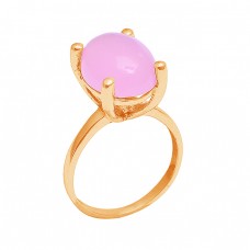 Oval Shape Rose Chalcedony Gemstone 925 Silver Rose Gold Plated Ring