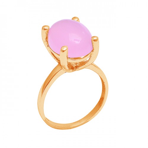Oval Shape Rose Chalcedony Gemstone 925 Silver Rose Gold Plated Ring