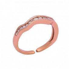 Faceted Round Shape Cz Gemstone 925 Sterling Silver Rose Gold Plated Ring