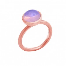 Cabochon Round Shape Moonstone 925 Silver Rose Gold Plated Ring Jewelry