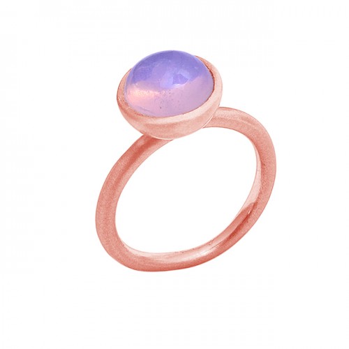 Cabochon Round Shape Moonstone 925 Silver Rose Gold Plated Ring Jewelry