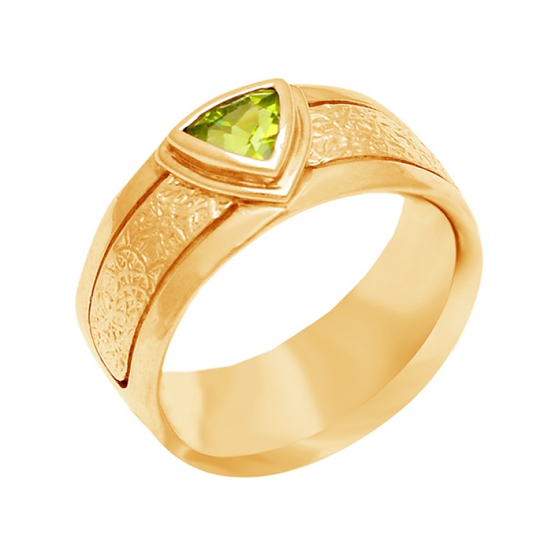 Peridot Triangle Shape Gemstone 925 Sterling Silver Gold Plated Ring Jewelry