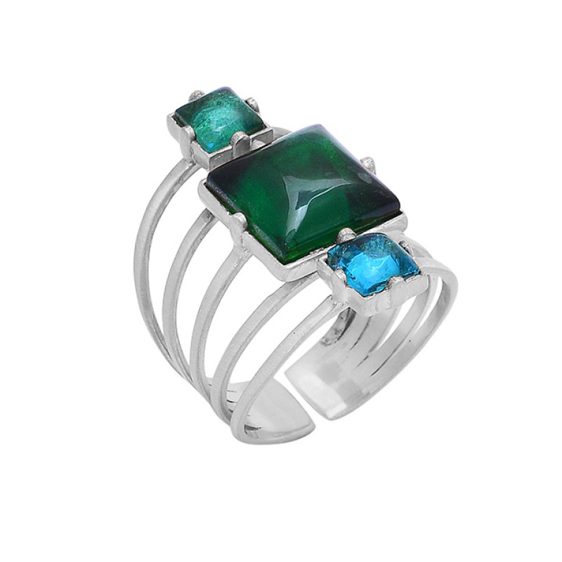 925 Sterling Silver Square Shape Gemstone Handmade Designer Ring Jewelry