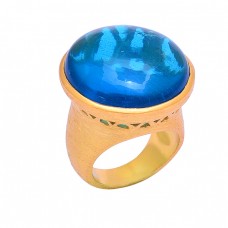 Round Shape Tanzanite Gemstone 925 Sterling Silver Gold Plated Ring Jewelry