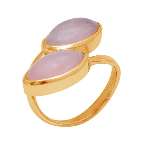 Rose Chalcedony Oval Shape Gemstone 925 Sterling Silver Gold Plated Ring Jewelry