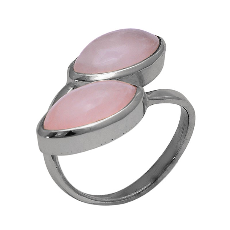 Rose Chalcedony Oval Shape Gemstone 925 Sterling Silver Gold Plated Ring Jewelry