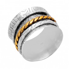 925 Sterling Silver plain Handmade Designer Gold Plated Spinner Ring Jewelry