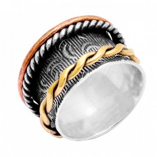 New Stylish Plain Handmade Designer 925 Sterlig Silver Gold Plated Spinner Ring