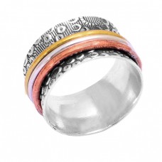 925 Sterling Silver Plain Designer Gold Plated Spinner Ring Jewelry