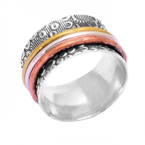 925 Sterling Silver Plain Designer Gold Plated Spinner Ring Jewelry