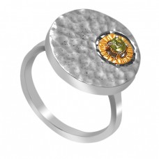 Hammered Designer Peridot Round Shape Gemstone 925 Sterling Silver Ring  Jewelry
