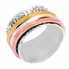 New Handmade Designer Plain 925 Sterling Silver Gold Plated Spinner Ring