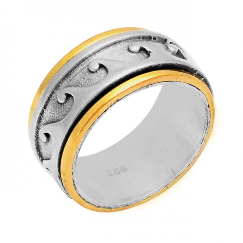 925 Sterling Silver Plain Handcrafted Designer Gold Plated Ring Jewelry