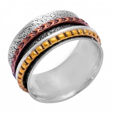 925 Sterling Silver Plain Designer Gold Plated Spinner Ring Jewelry